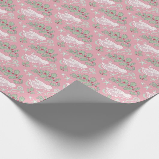 Schattigee slaperige winterkonijnen cadeaupapier (Hoek)