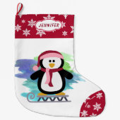 Schattigee slede pinguïn roze grote kerstsok (Voorkant)