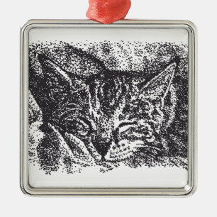 Schattigee Sleeping Cat Drawing Metalen Ornament