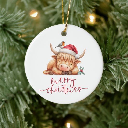 Schattigee Sleeping Highland Koe Vrolijk Kerstfees Keramisch Ornament (Boom)