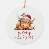 Schattigee Sleeping Highland Koe Vrolijk Kerstfees Keramisch Ornament (Voorkant)