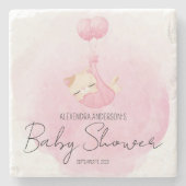 Schattigee Sleeping Kitten Roze Baby shower Stenen Onderzetter (Voorkant)