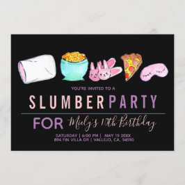 Schattigee sleepover verjaardagsfeestuitnodiging kaart