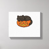 Schattigee Sleepy Black Cat op een pompoen Hallowe Canvas Afdruk (Voorkant)