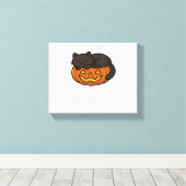 Schattigee Sleepy Black Cat op een pompoen Hallowe Canvas Afdruk (Insitu (Houten vloer))