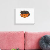 Schattigee Sleepy Black Cat op een pompoen Hallowe Canvas Afdruk (Insitu (Woonkamer))