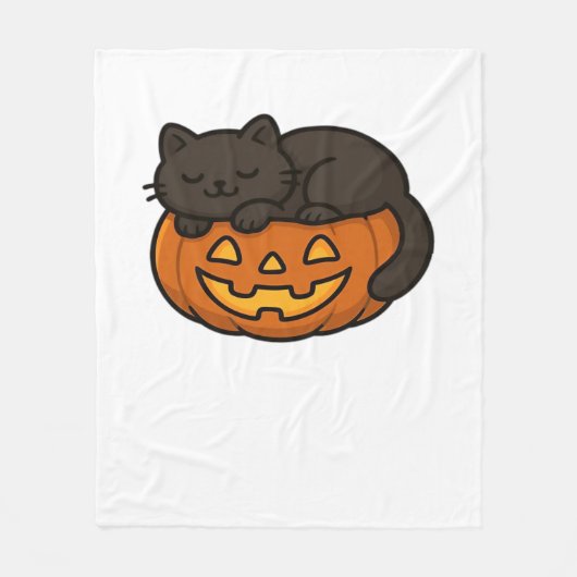 Schattigee Sleepy Black Cat op een pompoen Hallowe Fleece Deken (Voorkant)