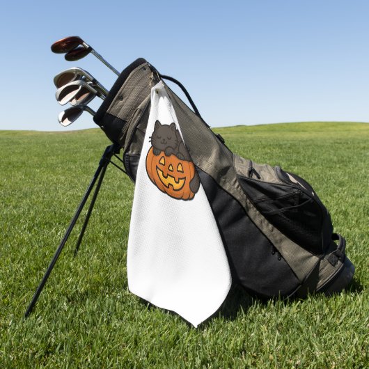 Schattigee Sleepy Black Cat op een pompoen Hallowe Golfhanddoek (Groen)