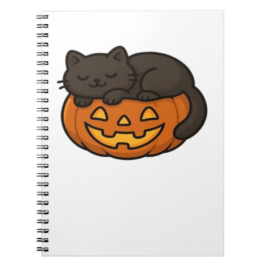 Schattigee Sleepy Black Cat op een pompoen Hallowe Notitieboek (Voorkant)