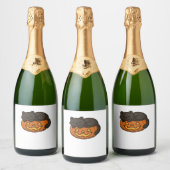 Schattigee Sleepy Black Cat op een pompoen Hallowe Sparkling Wijnetiket (Flessen)