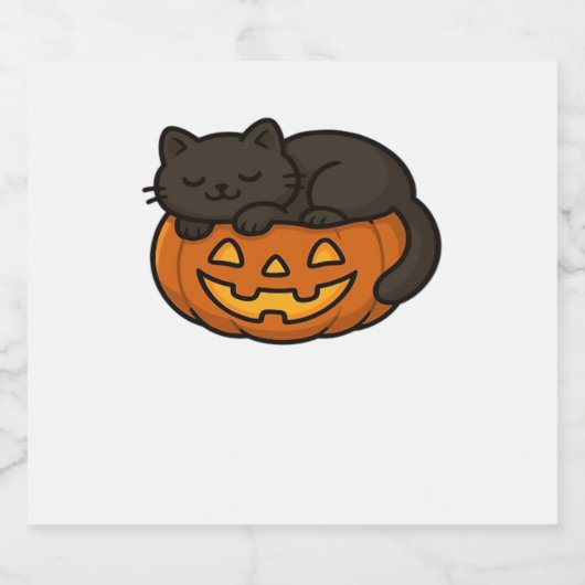 Schattigee Sleepy Black Cat op een pompoen Hallowe Sparkling Wijnetiket (Enkel label)