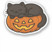 Schattigee Sleepy Black Cat op een pompoen Hallowe Sticker (Voorkant)
