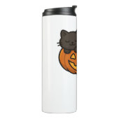 Schattigee Sleepy Black Cat op een pompoen Hallowe Thermosbeker (Gedraaid links)