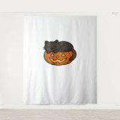 Schattigee Sleepy Black Cat op een pompoen Hallowe Wandkleed (Voorkant)