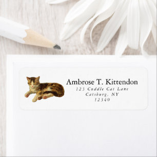 Schattigee Sleepy Nap Bruin en Witte Tabby Kat Etiket