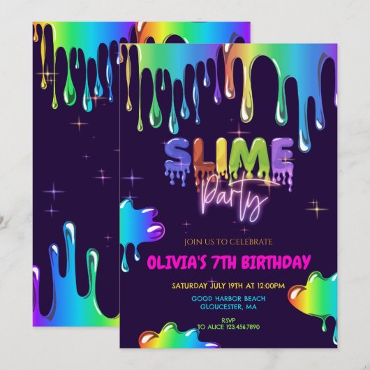 Schattigee Slime verjaardagsuitnodiging Kaart (Voorkant / Achterkant)