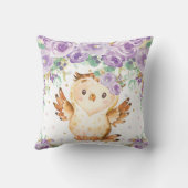 Schattigee slimme uil Paarse bloemen meisje kinder Kussen (Achterkant)