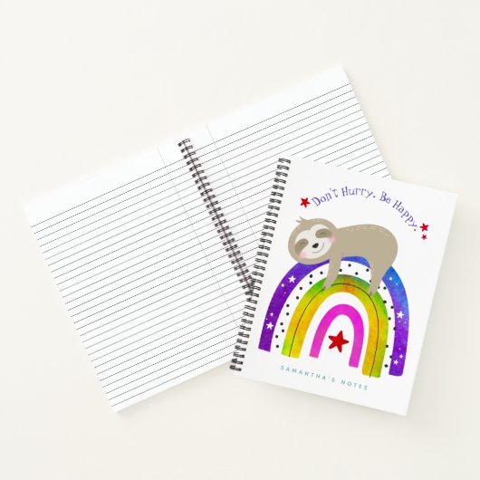 Schattigee Sloth Boho Regenboog Haast je niet Wees Notitieboek (Binnen)