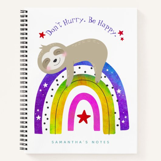 Schattigee Sloth Boho Regenboog Haast je niet Wees Notitieboek (Voorkant)