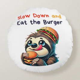 Schattigee Sloth Burger Cartoon Fast Food Rond Kussen