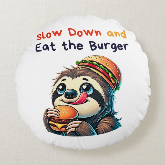 Schattigee Sloth Burger Cartoon Fast Food Rond Kussen (Voorkant)