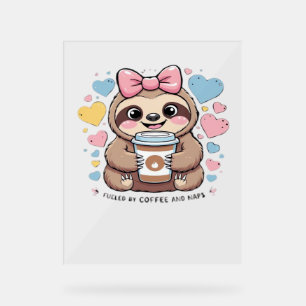 Schattigee Sloth Coffee Lover Shirt - Funny Fueled Acryl Bord