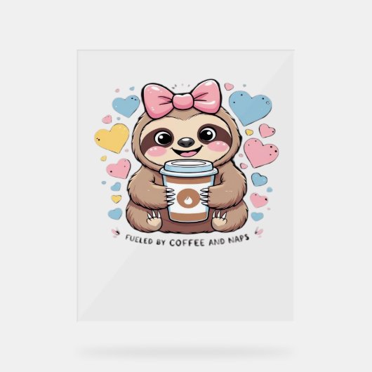 Schattigee Sloth Coffee Lover Shirt - Funny Fueled Acryl Bord (Voorkant)