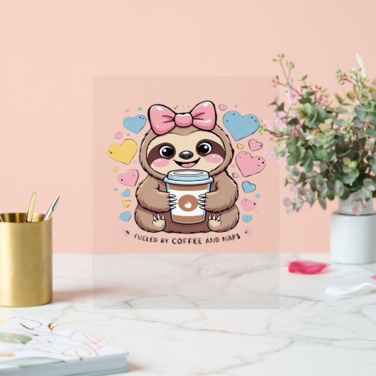 Schattigee Sloth Coffee Lover Shirt - Funny Fueled Acryl Bord (Huwelijk)