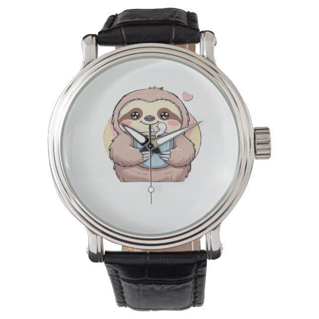 Schattigee Sloth Coffee Lover Shirt - Funny Fueled Horloge (Voorkant)