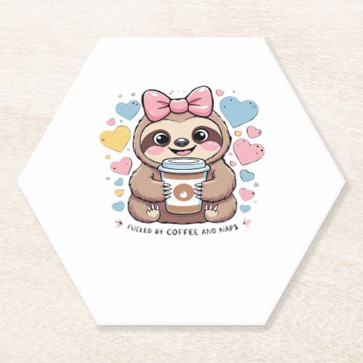 Schattigee Sloth Coffee Lover Shirt � Funny Fueled Kartonnen Onderzetters (Voorkant)