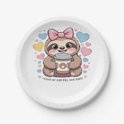 Schattigee Sloth Coffee Lover Shirt - Funny Fueled Papieren Bordje (Voorkant)