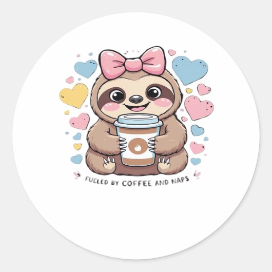 Schattigee Sloth Coffee Lover Shirt - Funny Fueled Ronde Sticker (Voorkant)
