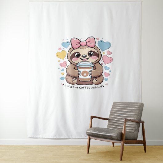 Schattigee Sloth Coffee Lover Shirt - Funny Fueled Wandkleed (In situ)