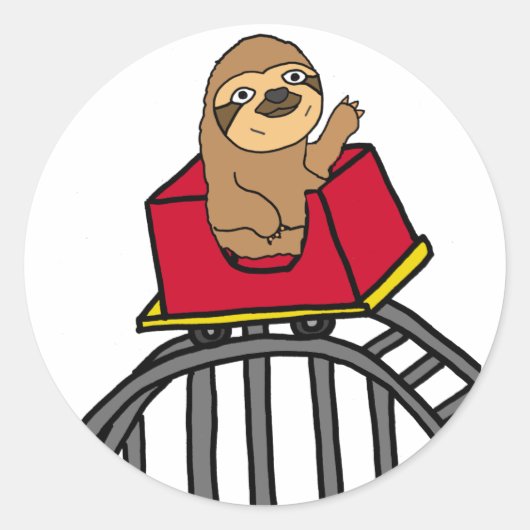 Schattigee Sloth Riding Roller Onderzetter Cartoon Ronde Sticker (Voorkant)