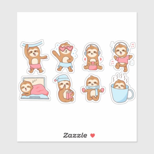 SCHATTIGEE SLOTH-TEKENILLUSTRATIESET STICKER (Vel)
