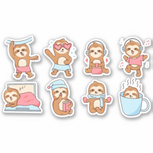 SCHATTIGEE SLOTH-TEKENILLUSTRATIESET STICKER (Voorkant)