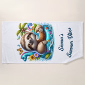 Schattigee Sloth Zomer Vakantie Strandlaken (Voorkant)