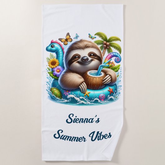 Schattigee Sloth Zomer Vakantie Strandlaken (Voorkant)