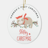 Schattigee Slothy 1e Kerstmis Kinder Keramisch Ornament (Links)