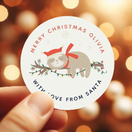 Schattigee Slothy 1e Kerstmis Kinder Ronde Sticker
