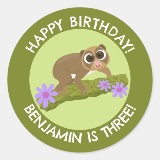 Schattigee slow loris gepersonaliseerde cartoon ve ronde sticker (Voorkant)