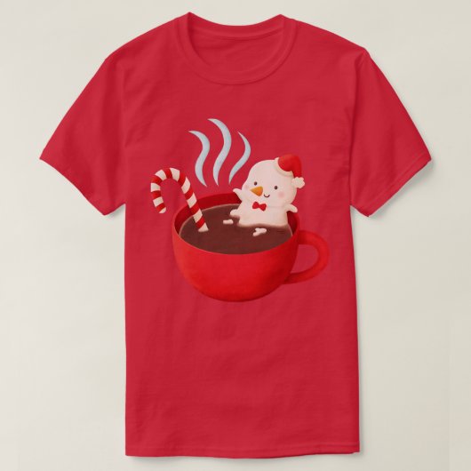 Schattigee smeltende sneeuwman in hete chocolade t-shirt (Design voorkant)