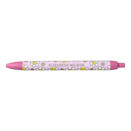 Schattigee Smiley Chamomile Flower Script Naam Mon Zwarte Inkt Pen (Voorkant)