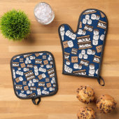 Schattigee Smores Marshmallow Illustratie Ovenwant & Pannenlap Set (Top down)