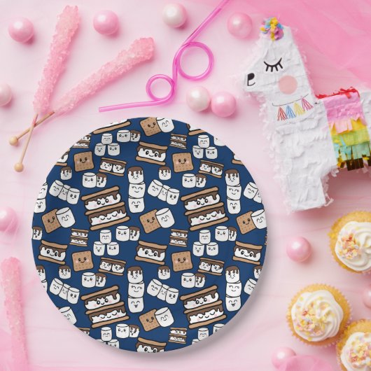 Schattigee Smores Marshmallow Illustratie Papieren Bordje (Feest)