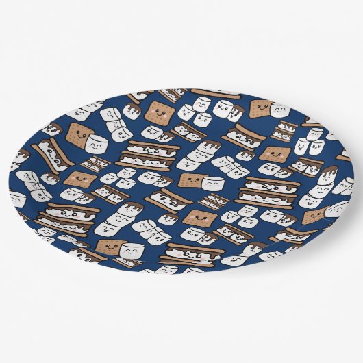 Schattigee Smores Marshmallow Illustratie Papieren Bordje (Gekanteld)