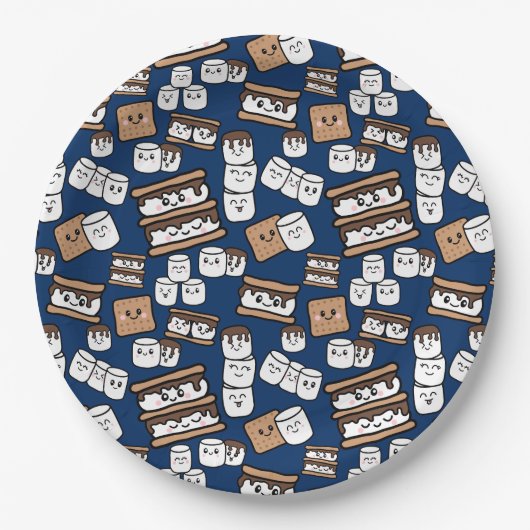 Schattigee Smores Marshmallow Illustratie Papieren Bordje (Voorkant)