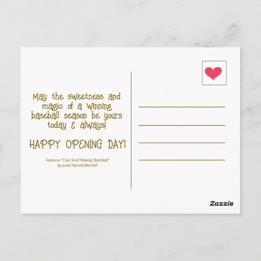 Schattigee Snail Baseball Blessings | Briefkaart (Achterkant)