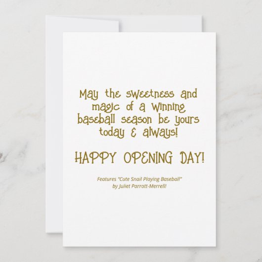 Schattigee Snail Baseball Blessings | groet Kaart (Achterkant)