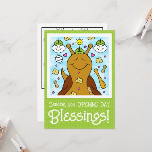 Schattigee Snail Baseball Blessings Kleuren | groe Kaart (Voorkant / Achterkant in situ)